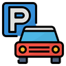 Falschparker-auf-Privatparkplatz Logo. Auto vor Parkschild.